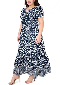 Plus V-Neck Printed Maxi Dress