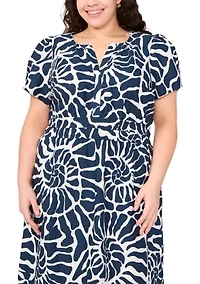 Plus V-Neck Printed Maxi Dress