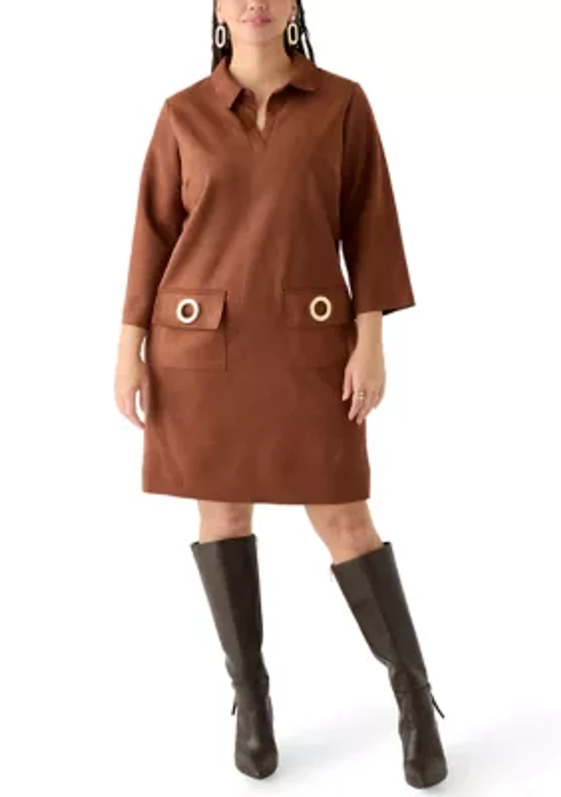 Plus Long Sleeve Pocket Dress