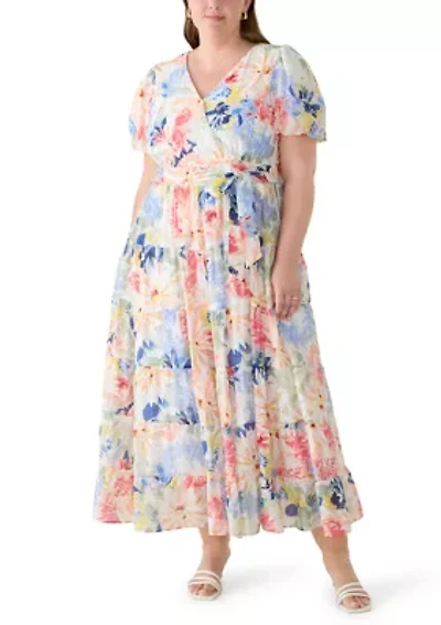 Plus Floral Short Sleeve Tiered Maxi Dress