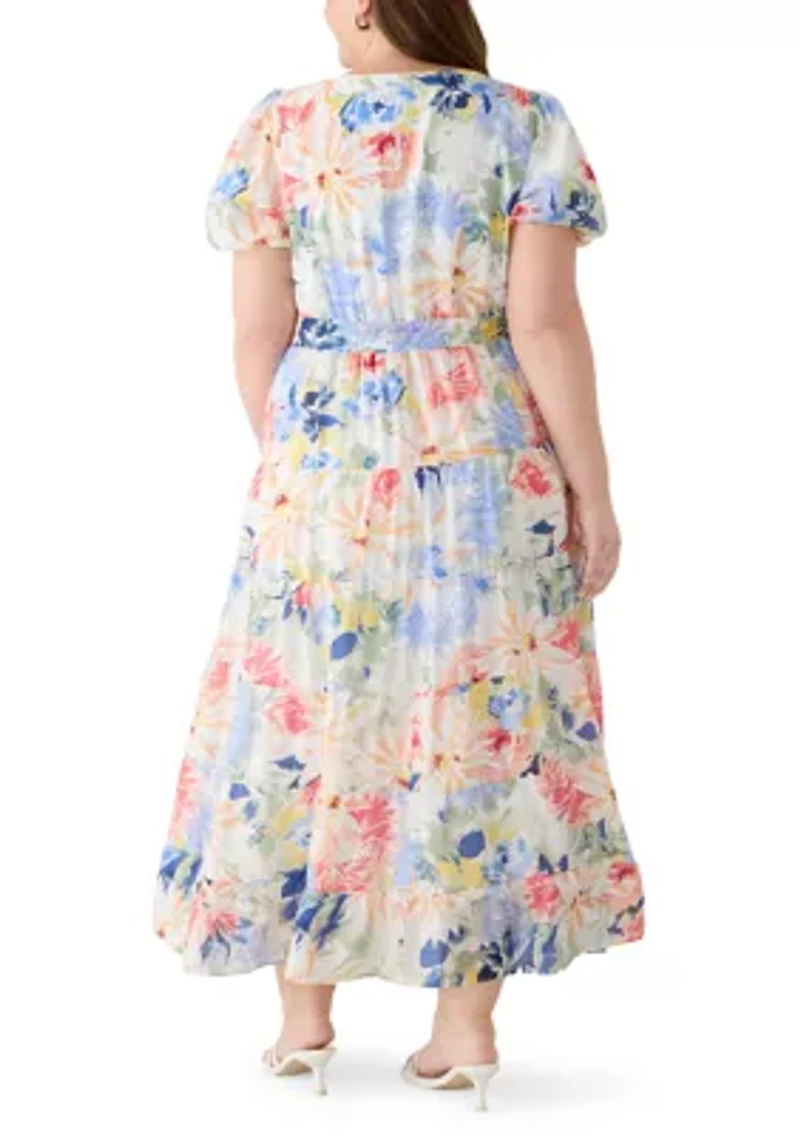 Plus Floral Short Sleeve Tiered Maxi Dress