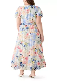 Plus Floral Short Sleeve Tiered Maxi Dress