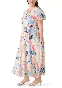 Plus Floral Short Sleeve Tiered Maxi Dress