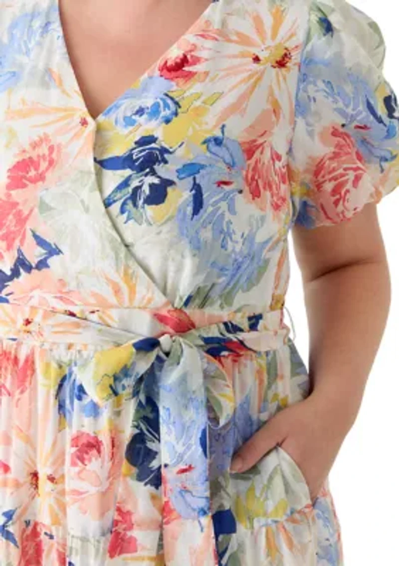 Plus Floral Short Sleeve Tiered Maxi Dress