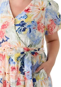 Plus Floral Short Sleeve Tiered Maxi Dress