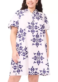 Plus Puff Sleeve Mini Shirtdress
