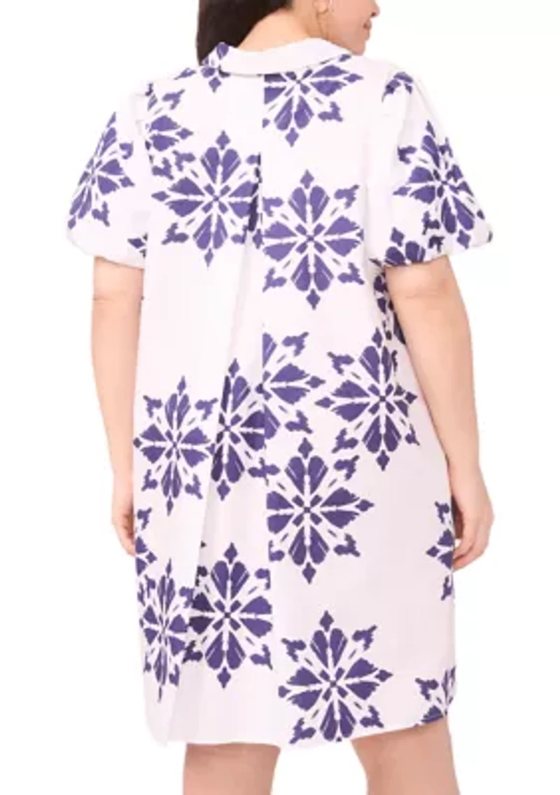 Plus Puff Sleeve Mini Shirtdress