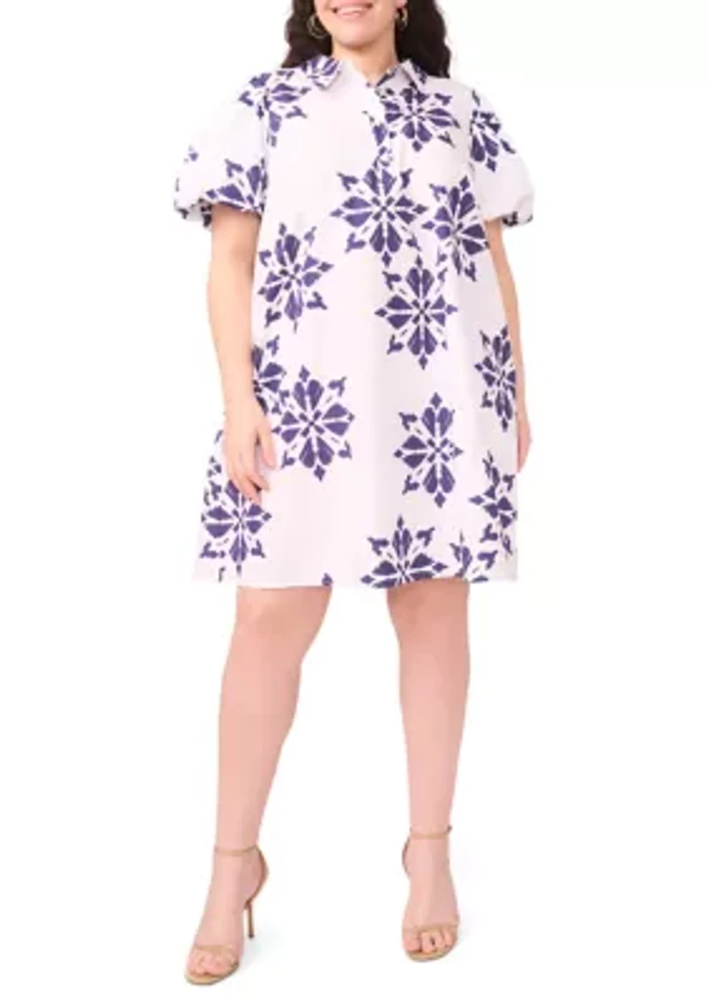 Plus Puff Sleeve Mini Shirtdress