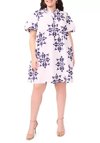 Plus Puff Sleeve Mini Shirtdress