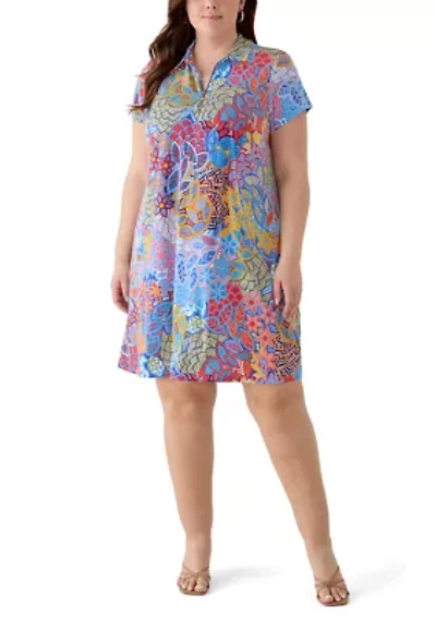 Plus Short Sleeve Collar A-Line Dress