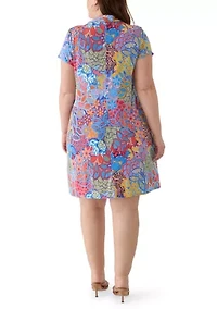Plus Short Sleeve Collar A-Line Dress