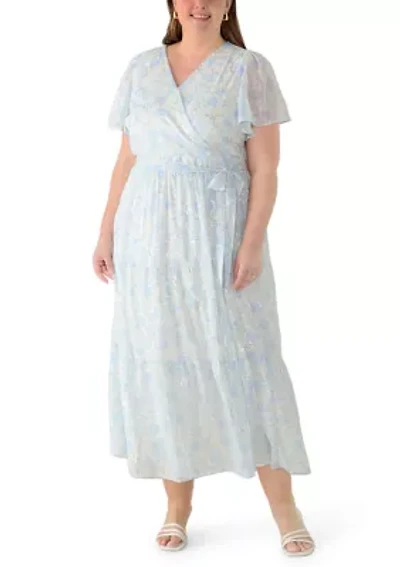 Plus Short Sleeve V-Neck Floral Midi Dress