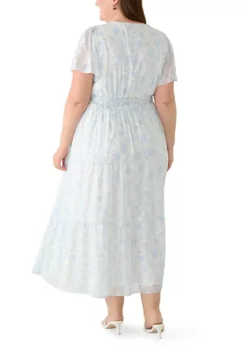 Plus Short Sleeve V-Neck Floral Midi Dress