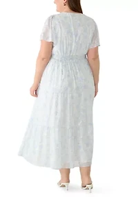 Plus Short Sleeve V-Neck Floral Midi Dress