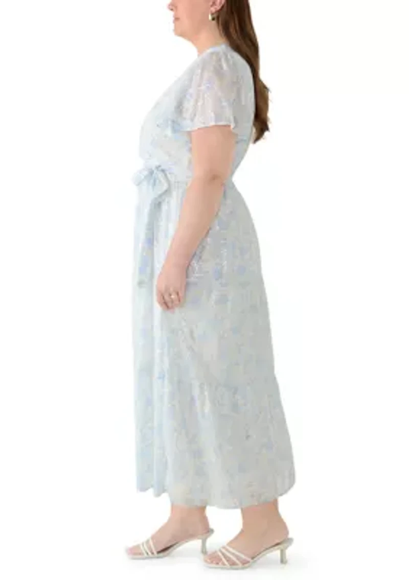 Plus Short Sleeve V-Neck Floral Midi Dress