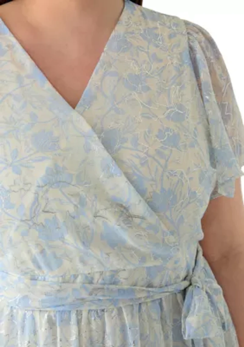 Plus Short Sleeve V-Neck Floral Midi Dress