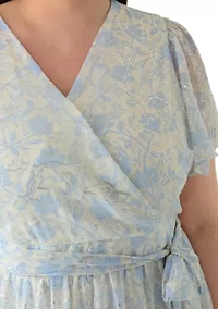 Plus Short Sleeve V-Neck Floral Midi Dress