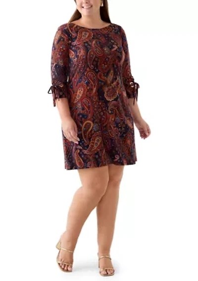 Plus Boat Neck Paisley Dress