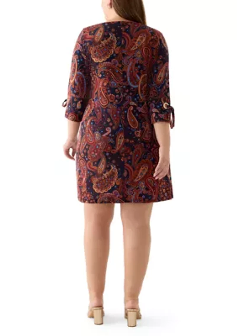Plus Boat Neck Paisley Dress