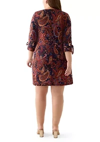 Plus Boat Neck Paisley Dress
