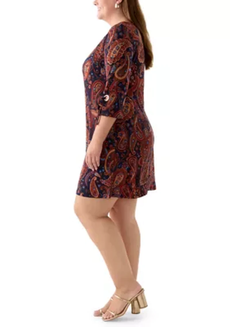 Plus Boat Neck Paisley Dress