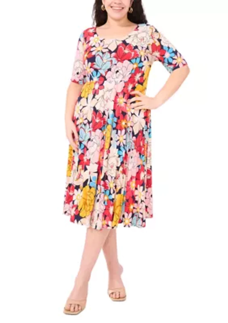 Plus Scoop Neck Floral Print Dress