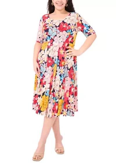 Plus Scoop Neck Floral Print Dress