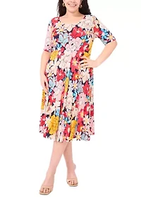 Plus Scoop Neck Floral Print Dress