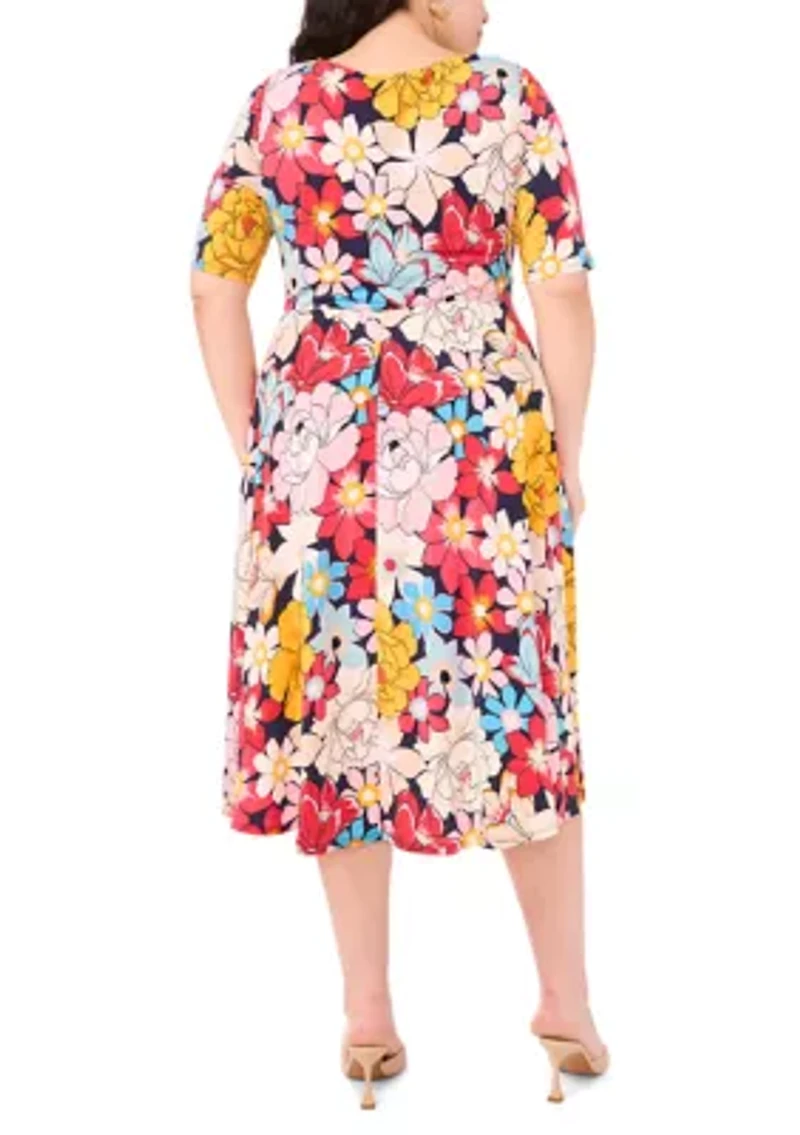 Plus Scoop Neck Floral Print Dress