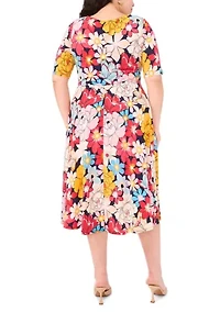Plus Scoop Neck Floral Print Dress