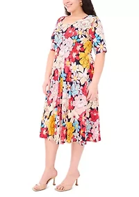 Plus Scoop Neck Floral Print Dress