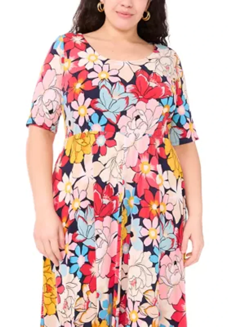 Plus Scoop Neck Floral Print Dress