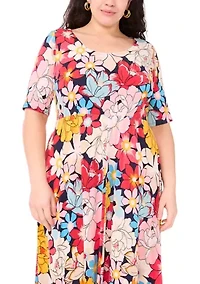 Plus Scoop Neck Floral Print Dress