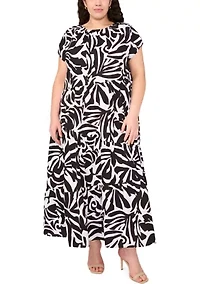 Plus Crew Neck Printed Dress