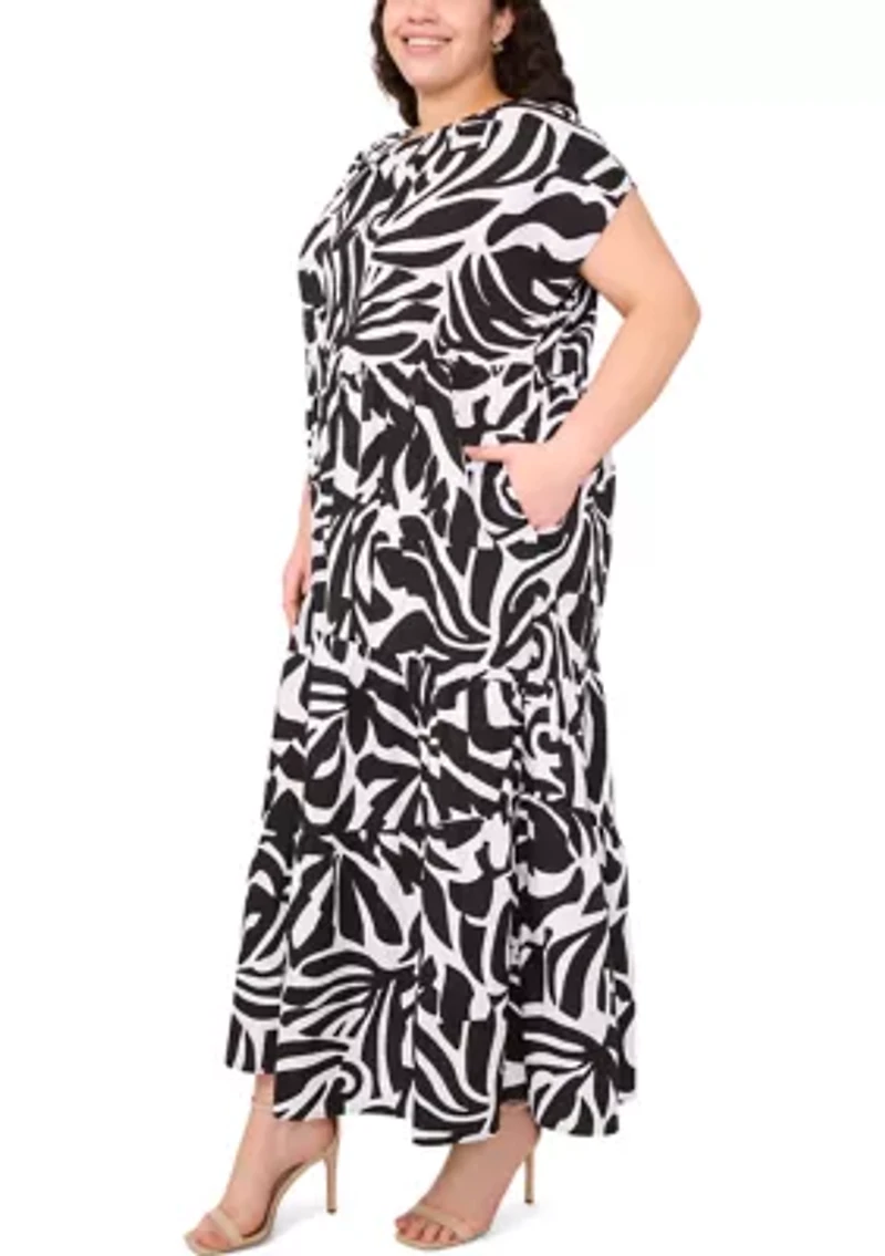 Plus Crew Neck Printed Dress