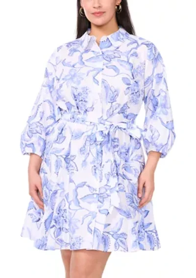 Plus 3/4 Sleeve Floral Print Dress