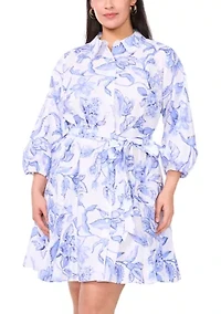 Plus 3/4 Sleeve Floral Print Dress