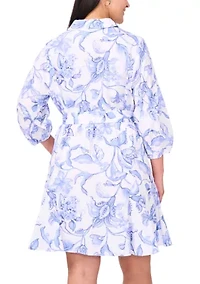 Plus 3/4 Sleeve Floral Print Dress