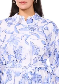 Plus 3/4 Sleeve Floral Print Dress