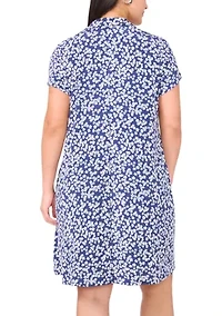 Plus Short Sleeve V-Neck Ditsy Print Mini Dress