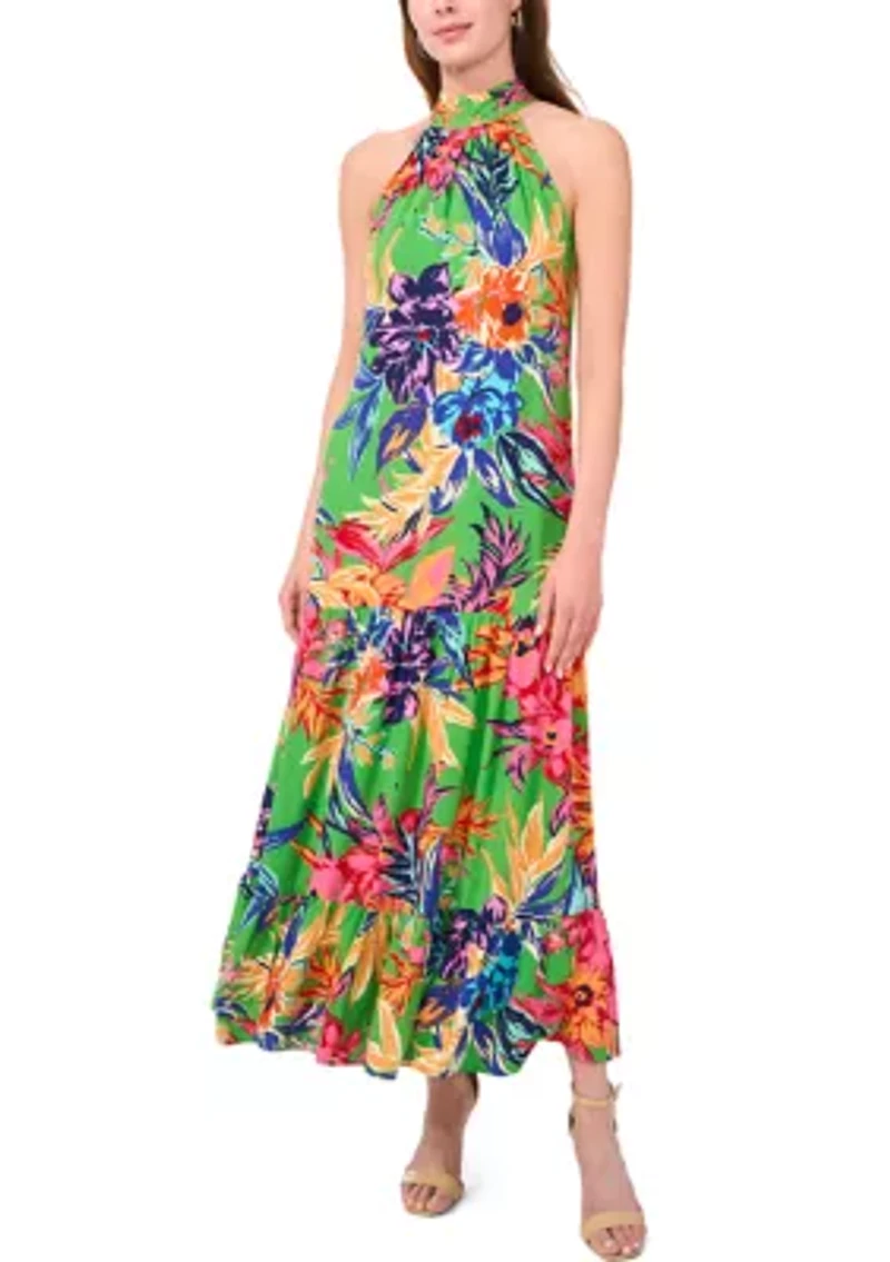 Women's Floral Printed Halter Neck Dress