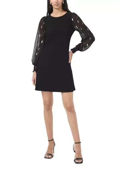 Women's Long Blouson Sleeve Foil A-Line Dress