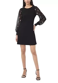 Women's Long Blouson Sleeve Foil A-Line Dress