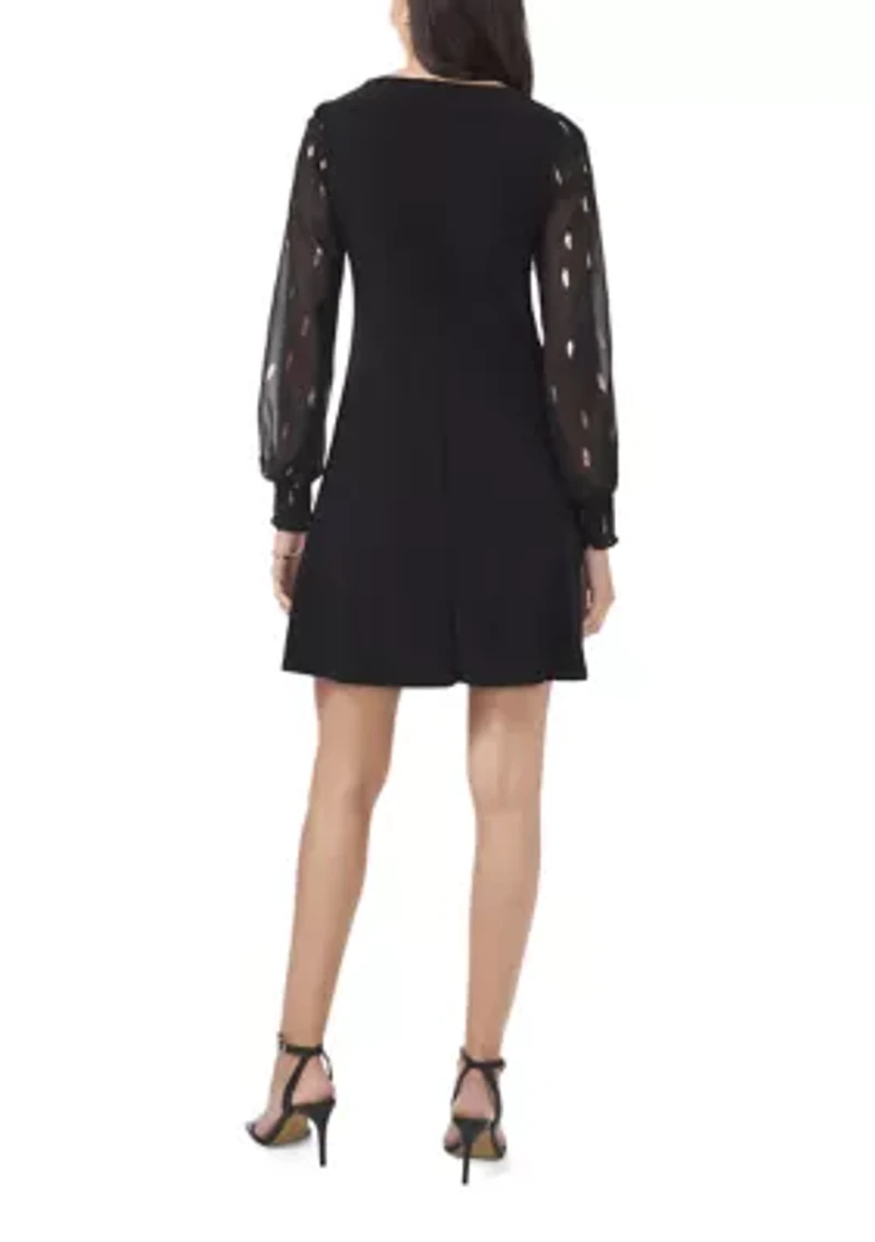 Women's Long Blouson Sleeve Foil A-Line Dress