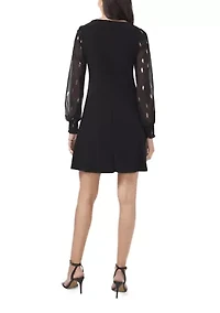 Women's Long Blouson Sleeve Foil A-Line Dress