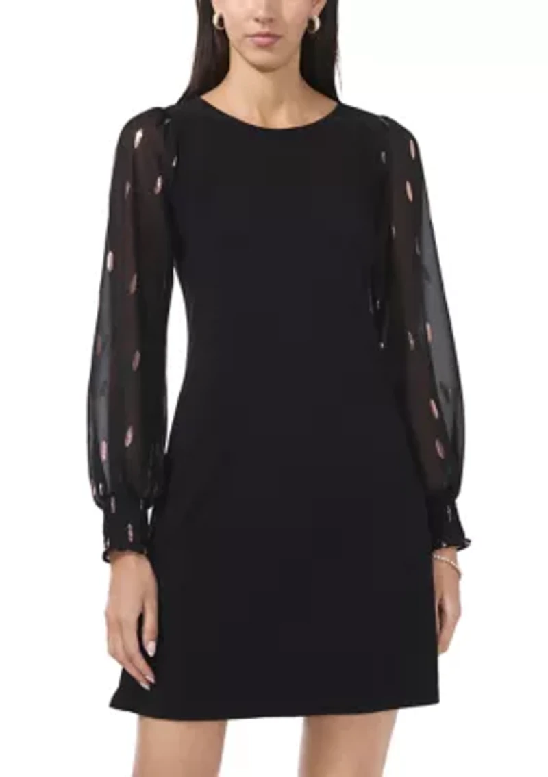 Women's Long Blouson Sleeve Foil A-Line Dress
