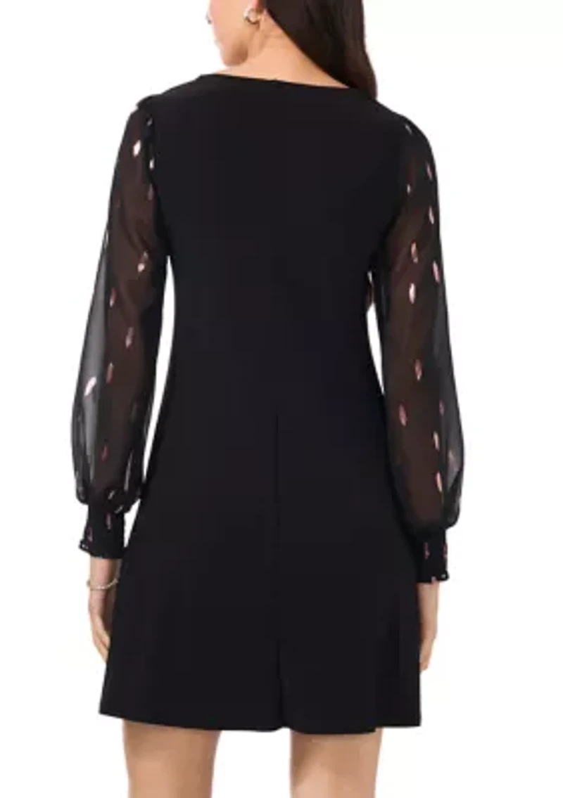 Women's Long Blouson Sleeve Foil A-Line Dress