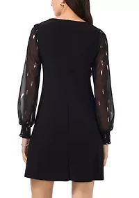Women's Long Blouson Sleeve Foil A-Line Dress