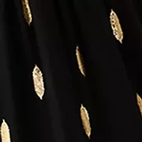 Women's Long Sleeve V-Neck Foil Chiffon Maxi Dress