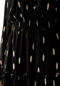 Women's Long Sleeve V-Neck Foil Chiffon Maxi Dress